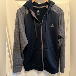 Adidas Men's Navy and Gray Hooded Zip Sweatshirt